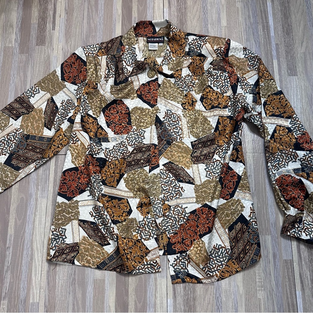 Vintage Blouse with Shoulder Pads & Statement Collar Button Women’s 8